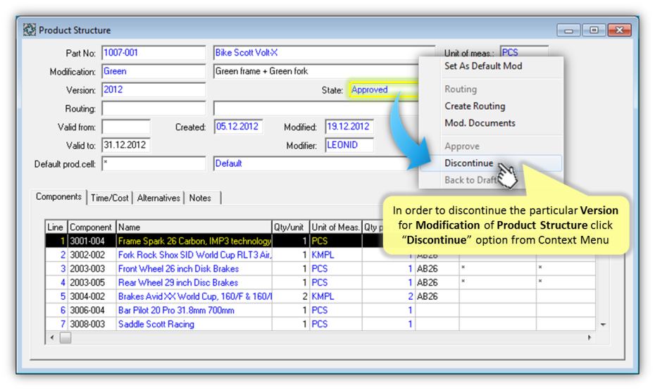 Prodmaster how to discontinue product structure